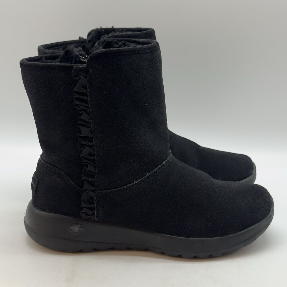 Skechers Gen 5 Goga Mat Black Suede Boots Women's 6.5 Fur Lined Side Zip Ruffled